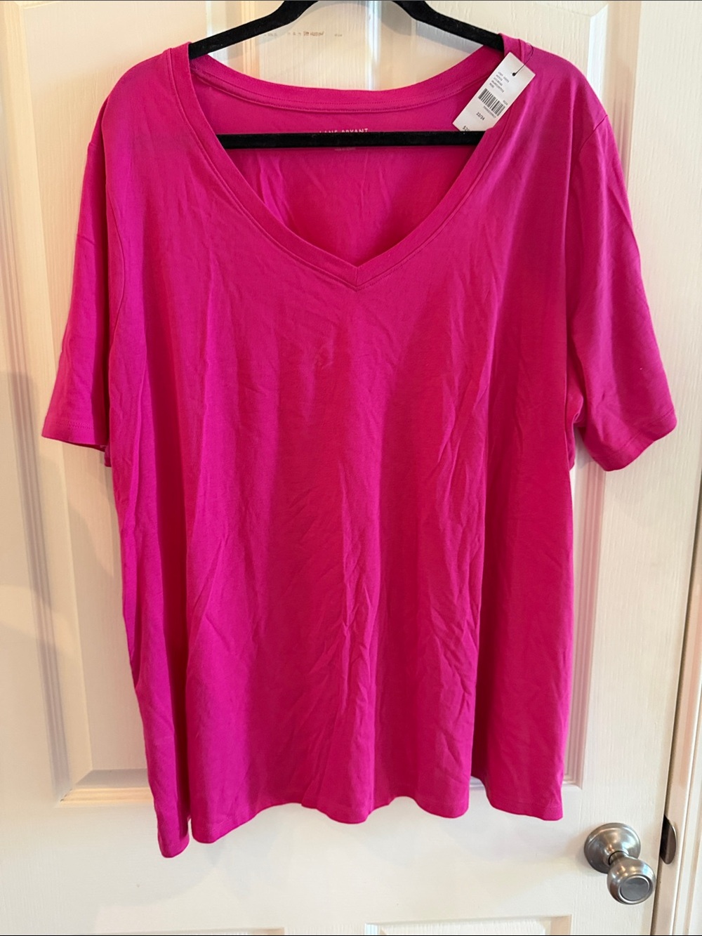 Lane Bryant Classic Perfect Sleeve Tee V-Neck Short Sleeve Top - Fuchsia